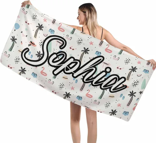Miniatura 24 de MyPupSocks Toallas de playa para niñas, toallas personalizadas de teñido anudado con nombres para niños y adultos, toallas de playa personalizadas