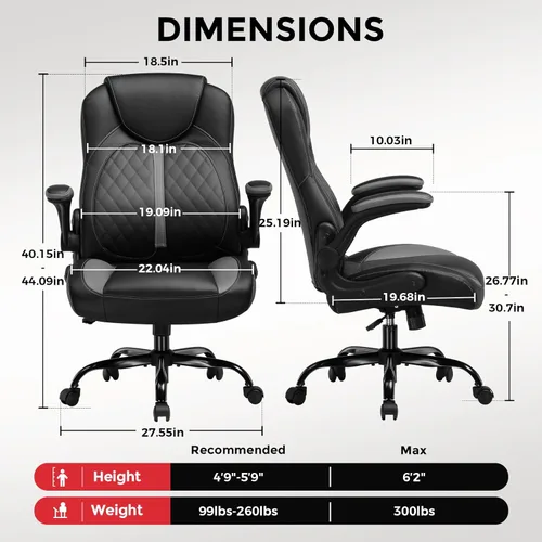 Miniatura 3 de COMHOMA Silla ergonómica para juegos de oficina para adultos, con soporte lumbar, brazos abatibles, altura ajustable, ruedas giratorias de piel Gris