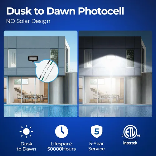 Miniatura 3 de CINOTON - Luz de inundación LED de atardecer a amanecer al aire libre de 50 W, luminaria de pared de seguridad impermeable IP65 de 7000 lúmenes