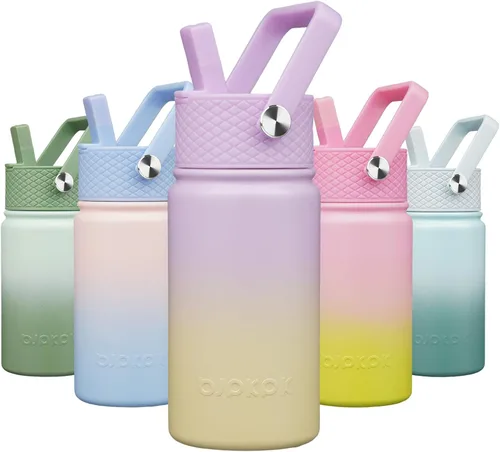 Miniatura 16 de BJPKPK Botella de agua aislada con tapa con pajilla, bonitas botellas de agua de 15 onzas, termo de metal de acero inoxidable, vasos reutilizables