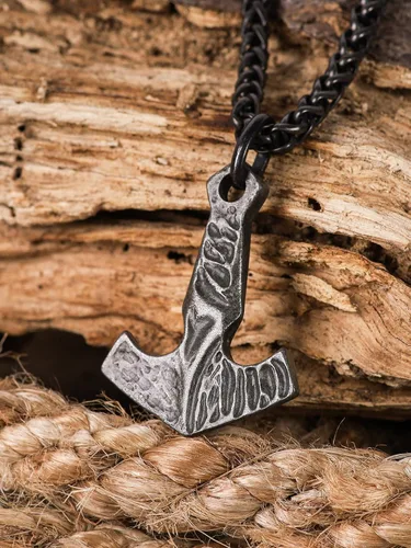Miniatura 2 de HAQUIL Joyería vikinga, collar con colgante de talismán vikingo de acero inoxidable de hierro forjado antiguo, regalo de joyería vikinga para hombres