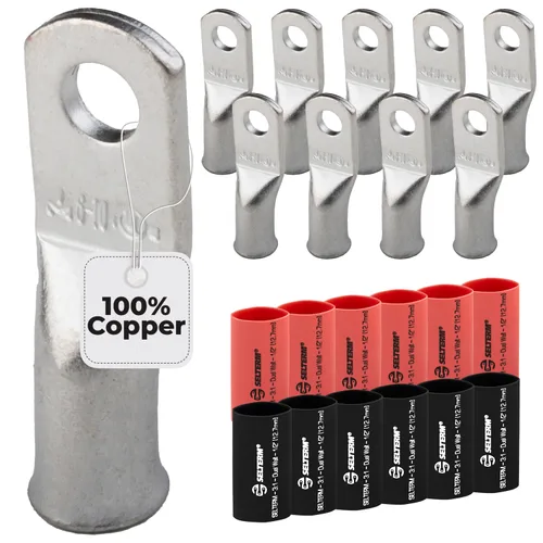 Miniatura 186 de SELTERM 5 piezas terminales de cable de cobre estañado 1/0 AWG perno de 1/2", extremos de cable de batería, terminales de anillo, conectores