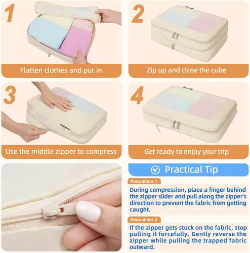 Miniatura 4 de BAGAIL 4 juegos/6 juegos/8 cubos de compresión para embalaje, accesorios de viaje, organizadores de embalaje expandibles (malla cuadrada, 06-beige)