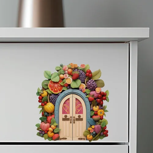 Miniatura 6 de Decoración colorida de la casa del jardín de frutas - Adhesivo de pared para puerta