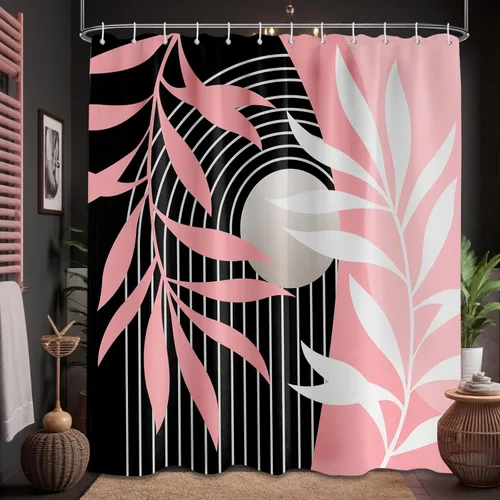 Miniatura 12 de Cortina de ducha bohemia en negro y gris, cortinas de ducha modernas de mediados de siglo negro y gris para baño, juego de tela impermeable