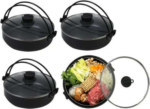Miniatura 7 de JapanBargain 3868, Sukiyaki Nabe Pot Shabu Shabu Olla Caliente Pan con Tapa de Vidrio para Calefacción por Inducción Estufa IH