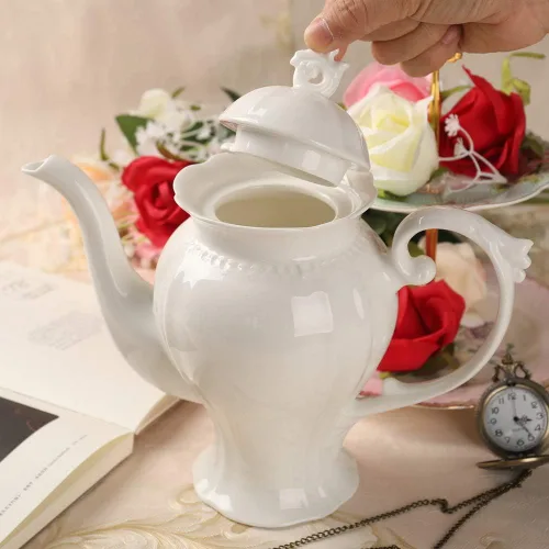 Miniatura 3 de Tetera inglesa ultra blanca de porcelana fina, cafetera estilo Victoria, peso ligero, 37 onzas