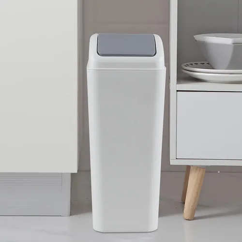 Miniatura 4 de Bote de basura de 3 galones con tapa, cubo de basura de plástico con tapa abatible (gris) Slim Swing-Top Waste Bin, Narrow Rectangular Body