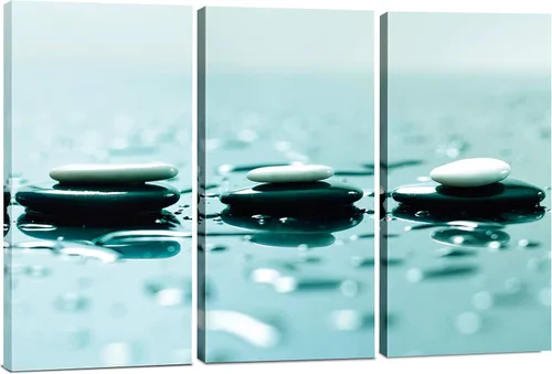 Arte de pared Zen - Cuadro de piedras – 16 x 24 pulgadas, 3 paneles – Arte de pared relajante y relajante spa – Terapia pacífica – Impresión de