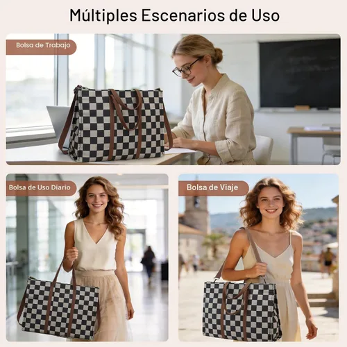 Miniatura 2 de Bolsa de mano para computadora portátil para mujer, bolsa de lona de 15.6 pulgadas, bolso de hombro para computadora, bolso de mensajero, bolso