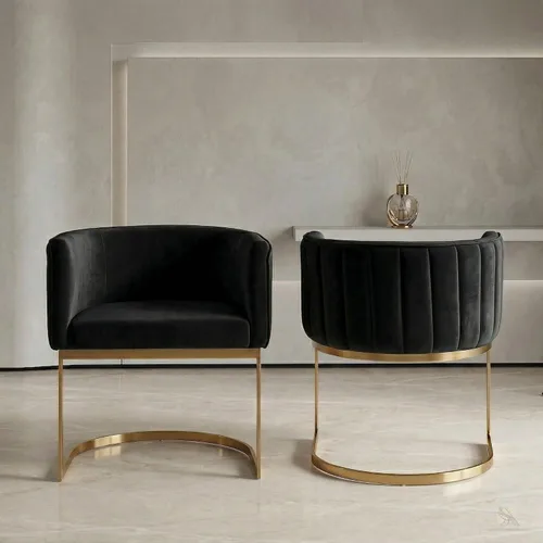 Miniatura 23 de Hyfirm Juego de 2 sillas de comedor de barril beige y dorado, modernas sillas tapizadas de terciopelo con respaldo curvado para isla de cocina