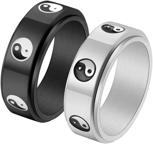 Miniatura 5 de LiFashion Anillos giratorios personalizados de Yin Yang para él y ella, anillo personalizado de Tai Chi Yin Yang para aliviar el estrés