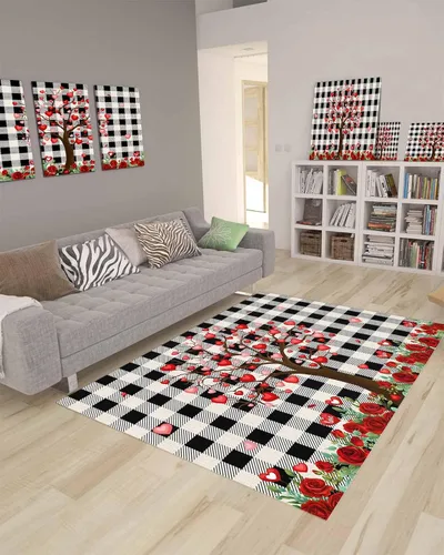 Miniatura 8 de Alfombra de área para interiores de 3 x 5 pies, alfombra antideslizante para el día de San Valentín para habitación de los niños, árbol de amor