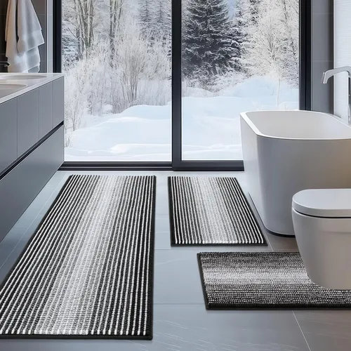 Miniatura 7 de BSICPRO Juego de alfombras de baño de 3 piezas, alfombrillas de inodoro en forma de U con contorno, juego de alfombrilla de baño, alfombrilla