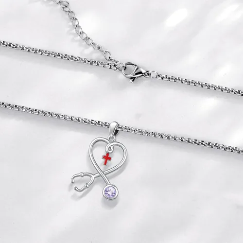 Miniatura 89 de Collar de alas de ángel de plata de ley 925, ángel de la guarda, enfermera RN caduceo, dije de ángel de cristal, joyería de regalo para mujer