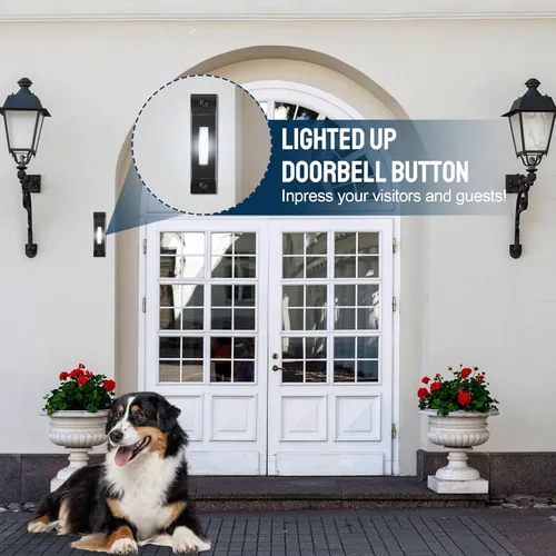 Miniatura 8 de Enhon Botón de timbre de puerta de metal, timbre con cable de luz LED resistente, botón sólido montado en la pared para el hogar, garaje, Negro mate
