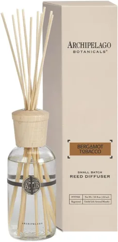 Archipelago Botanicals Difusor de varillas de tabaco de bergamota, incluye aceite de fragancia, tapa de madera decorativa y 10 varillas difusoras,