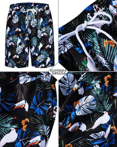Miniatura 64 de TUNEVUSE Conjunto de camisas y pantalones cortos hawaianos para hombre, 2 piezas, trajes de playa con estampado de flores, traje tropical de verano