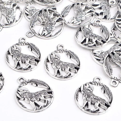 Miniatura 4 de 40 dijes de plata antigua con diseño de lobo de aleación vintage, suministros de manualidades para manualidades, collares, pulseras, llaveros