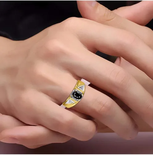 Miniatura 2 de Rylos Anillos para hombre oro amarillo de 14 quilates clásicos de 0276 x 0197in piedras preciosas ovaladas y auténticas brillantes de diamante
