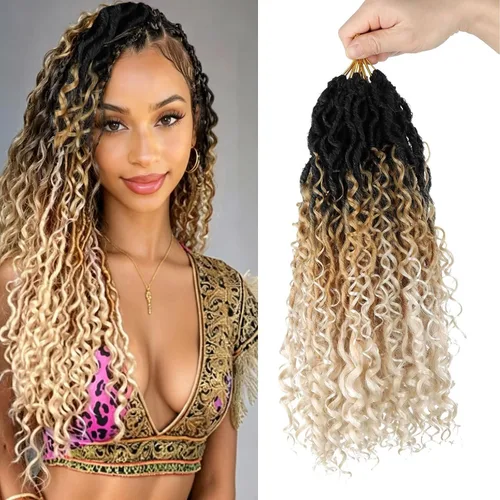 Miniatura 19 de LMZIM Cabello de ganchillo Goddess Locs de 14 pulgadas, 8 paquetes de Faux Locs trenzas de ganchillo para mujeres negras, cabello de ganchillo #2