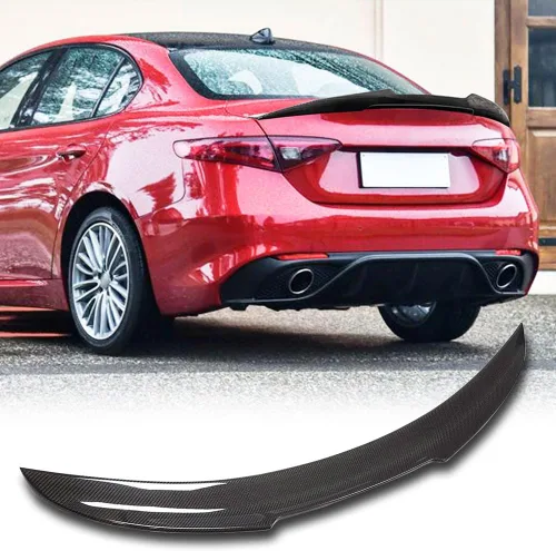 Miniatura 8 de Alerón de maletero de fibra de carbono en seco para Alfa Romeo Giulia Quadrifoglio Sedán 2015-2022, salida de fábrica, alerón trasero, tapa