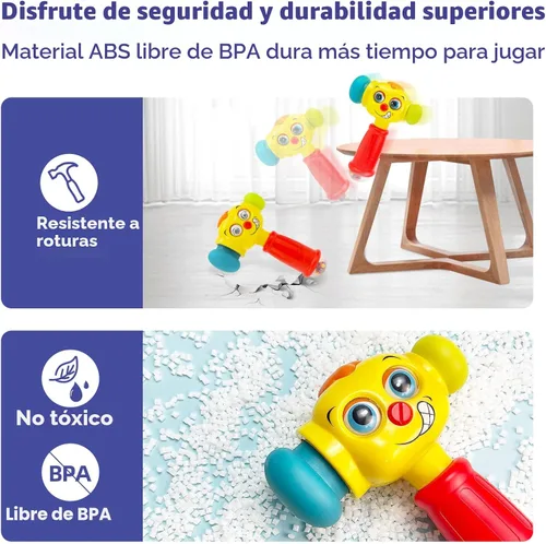 Miniatura 6 de HOLA Juguetes para regalo de cumpleaños de niño de 1 año, juguete de martillo para bebés de 12 a 18 meses, juguetes musicales para niños pequeños