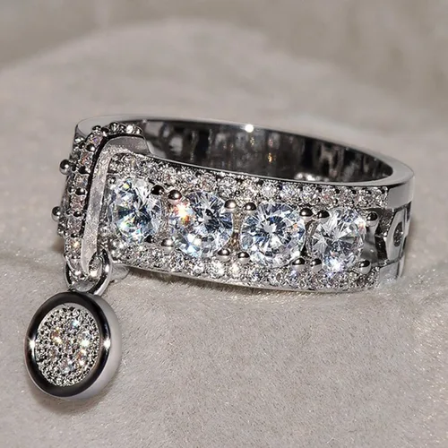 Miniatura 3 de Anillo de moda para mujer, anillos de boda, bonitos anillos de lujo para mujer, circonita cúbica incrustada, anillo redondo para boda, fiesta