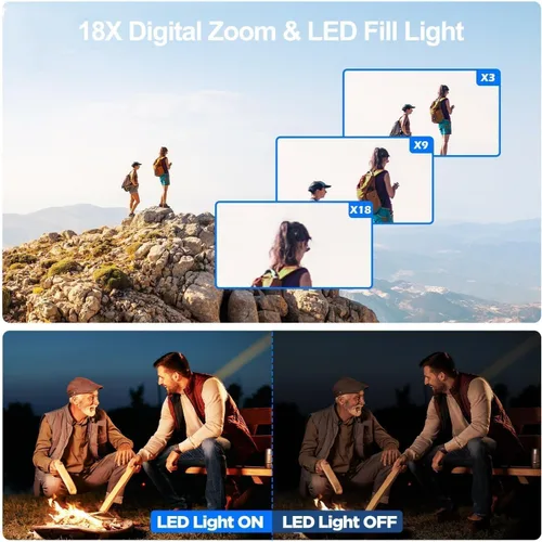 Miniatura 5 de Videocámara Camcorder 4K 42MP, pantalla de 3.0" con rotación de 270°, cámara de vlogging para YouTube, videocámaras con zoom digital de 18X, 2