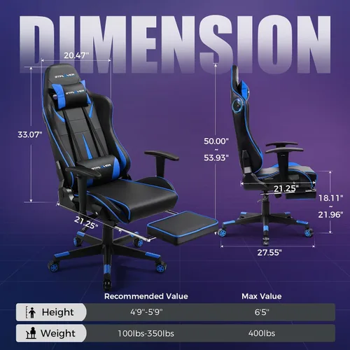 Miniatura 3 de GTPLAYER Silla de juegos con altavoces, sillas de videojuegos con reposapiés para adultos, silla reclinable ergonómica de computadora para jugadores