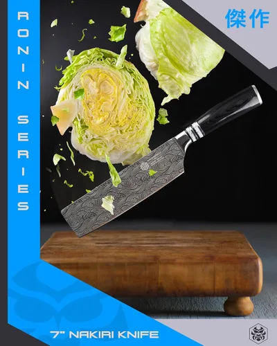 Miniatura 9 de KESSAKU Cuchillo Nakiri para verduras de 7 pulgadas, serie Ronin, acero inoxidable forjado de alto carbono 7Cr17MoV, mango de madera de Pakka