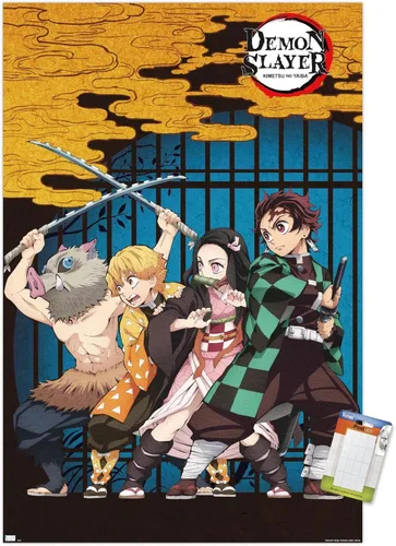 Miniatura 9 de Trends International Demon Slayer - Póster de pared de arte grupal, 14.725 x 22.375 pulgadas, versión enmarcada de madera de granero