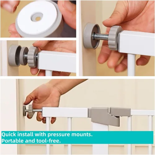Miniatura 3 de Puerta de seguridad para bebés y mascotas de 29"-57", puerta de metal de 30" de alto con paso para puertas y escaleras, fácil de abrir con una sola