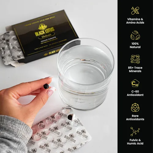 Miniatura 3 de Black Lotus Shilajit Tabletas de resina, 60 unidades, 200 mg cada uno, 100% Shilajit natural puro para hombres y mujeres con aminoácidos, 140 mg