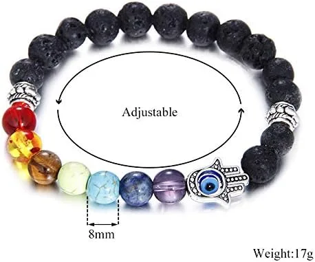 Miniatura 7 de Juego de 4 pulseras elásticas de cuentas de cristal turco contra el mal de ojo, amuleto de protección de hebras de cristal, amuleto de Fatima Hamsa