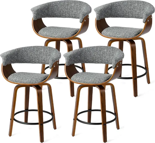 Miniatura 10 de Glitzhome Juego de 2 taburetes giratorios de altura de mostrador, sillas tapizadas de tela de 24.5 pulgadas de alto con respaldo y reposapiés