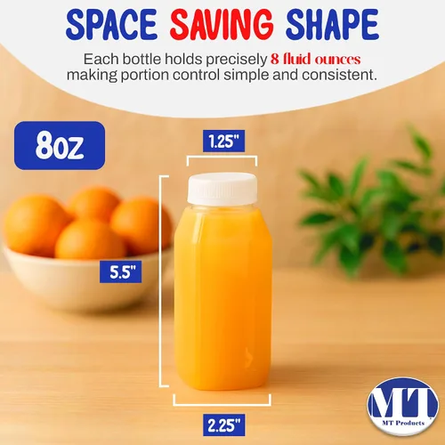 Miniatura 3 de 8 Oz. Empty Clear PET botellas plásticas de jugo con tapa por MT Products - Set de 12 botellas y 12 tapas