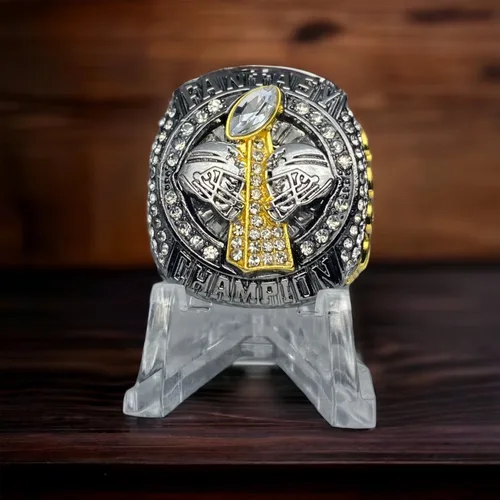Miniatura 3 de Legacy Rings Anillo de trofeo del campeonato de fútbol de fantasía 2023 Gunmetal y tono dorado Premio para campeón FFL talla 11