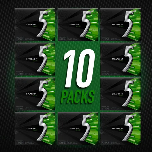 Miniatura 4 de 5 Gum Spearmint Rain - Goma de mascar sin azúcar a granel, caja de 15 barras (paquete de 10)