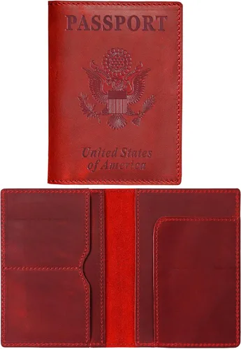 Miniatura 23 de HIFA Funda de cuero para pasaporte, funda para pasaporte hecha a mano con ranura para tarjetas y boletos, piel auténtica, diseño elegante, fácil