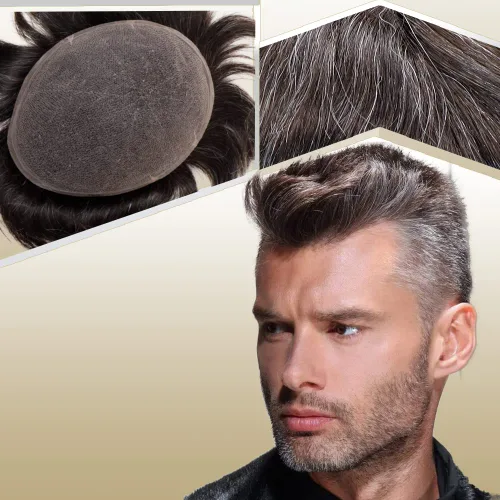 Miniatura 22 de Tupé de cabello humano europeo para hombres, suave encaje suizo completo, sistema de reemplazo de cabello, extensiones de cabello de 10 x 8 1B