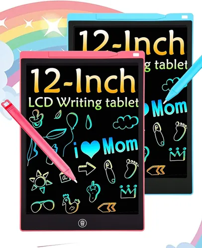 Paquete de 2 tabletas de escritura LCD, 12 pulgadas, colorido tablero de dibujo para niños pequeños, juguete educativo borrable regalo de cumpleaños