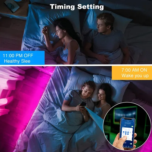 Miniatura 6 de DAYBETTER - Tira de luces LED inteligentes de 32.8 pies, kits de tira de luces LED RGB 2835 con control remoto de 24 teclas, tira de luces LED