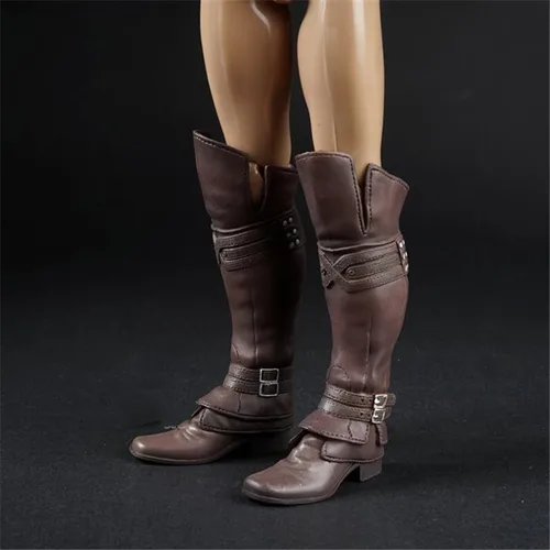 Modelo de zapatos masculinos a escala 1/6, botas largas marrones para hombre, botas altas sólidas, accesorio para cuerpo de figura de acción de