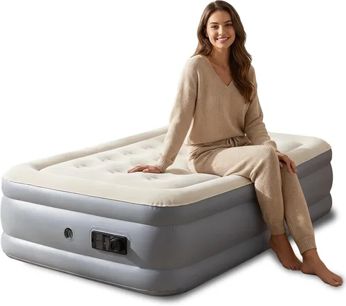 Miniatura 10 de Colchón de aire con cabecero, cama inflable de 16 pulgadas con bomba eléctrica incorporada, inflado/desinflado rápido de 2 minutos, diseño sin