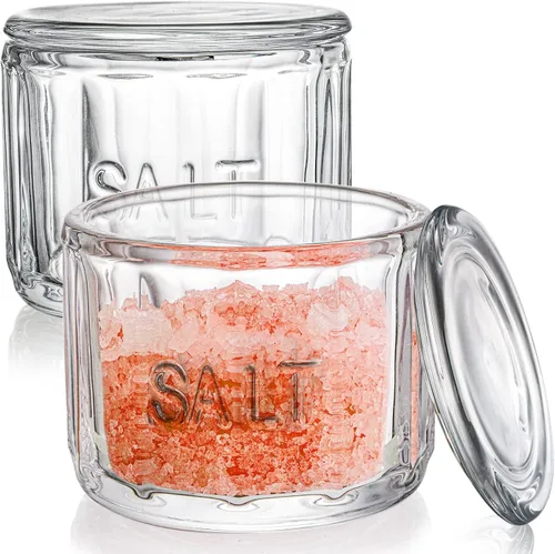 Nicunom Paquete de 2 saleros de cristal transparente con tapa, contenedor de almacenamiento de sal, estilo retro, decoración de cocina, regalo de