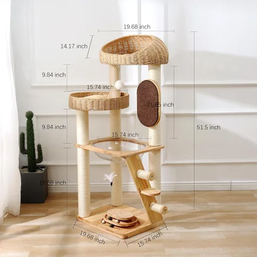 Miniatura 3 de Árbol moderno para gatos, torre de árbol para gatos con cápsula espacial, nido de cesta tejida a mano, postes de sisal y tabla de rascar, torre