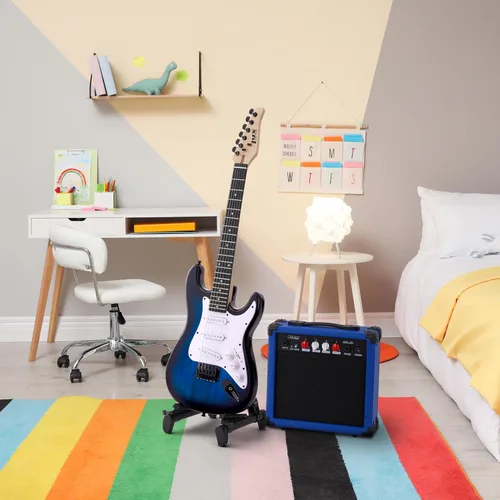 Miniatura 9 de LyxPro Guitarra eléctrica de 36 pulgadas y kit para niños con guitarra para principiantes de tamaño 3/4, amplificador, seis cuerdas, dos púas, Azul