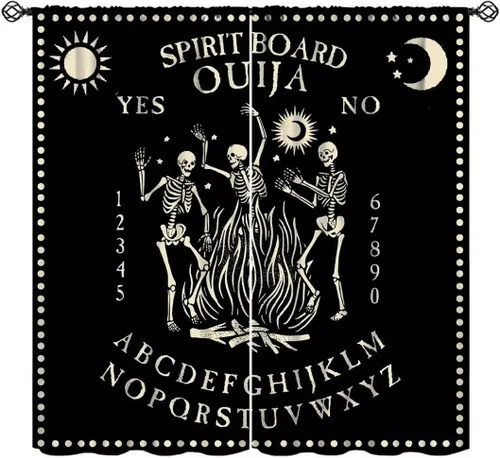 Ouija - Cortinas de tablero para Halloween, diseño de calavera aterradora, esqueleto, danza, vintage, gótico, sol, luna, misterioso, impresión