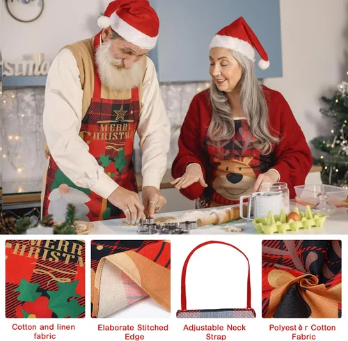Miniatura 4 de Suhine 9 delantales de Navidad a cuadros rojos y negros para mujeres y hombres, árbol de Navidad, muñeco de nieve, vacaciones, cocina, hornear